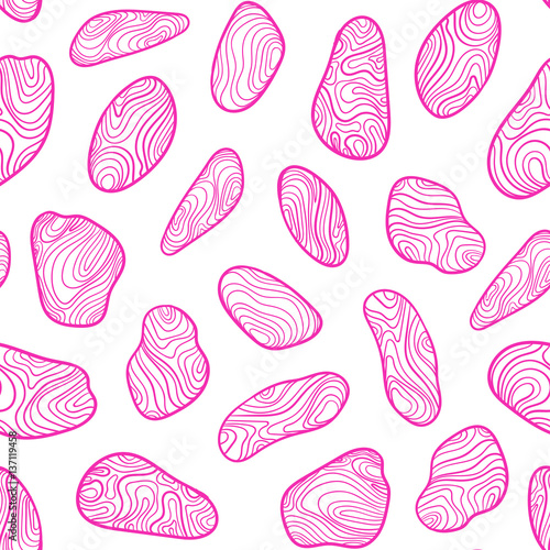 Seamless pattern with sketch stones. Vector cartoon and boho background. Doodle drawing.