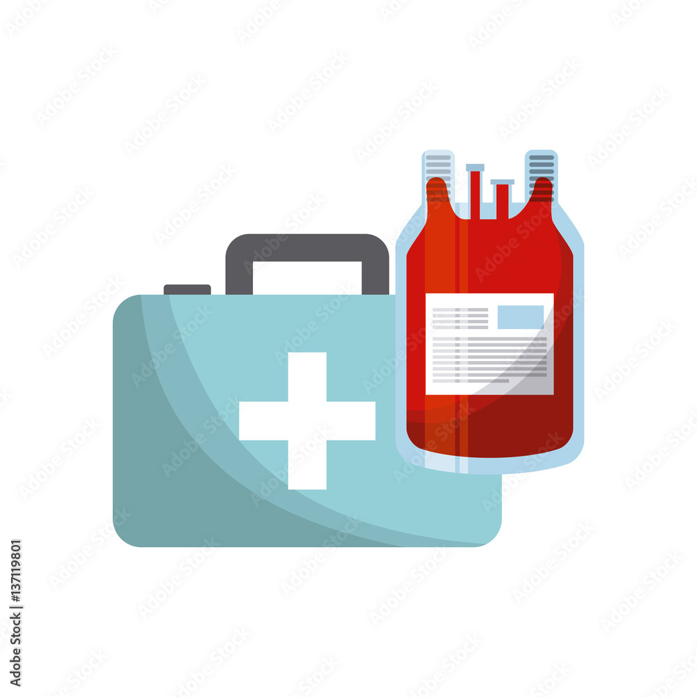 first aid briefcase and blood bag over white background. colorful design. vector illustration first aid briefcase and blood bag over white background. colorful design. vector illustration