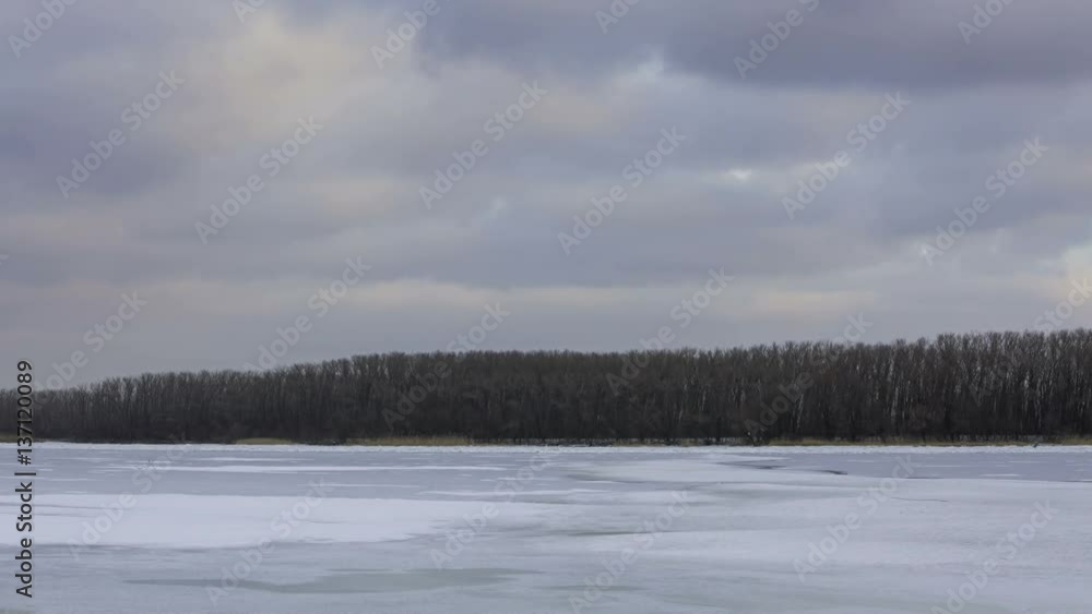 Russia, timelapse. Rapid movement of winter storm clouds over the steppes of the Don. Russia, timelapse. Rapid movement of winter storm clouds over the steppes of the Don.
