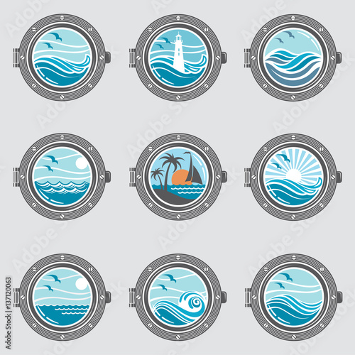 collection of ship portholes with glass
