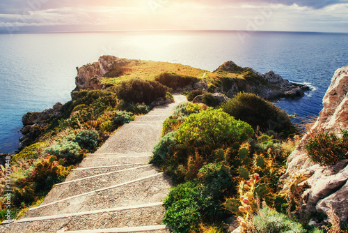 The trail on the hillside by the sea. Lipari island photo