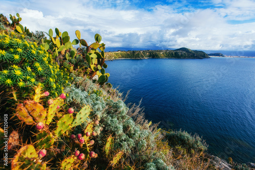 The trail on the hillside by the sea. Lipari island