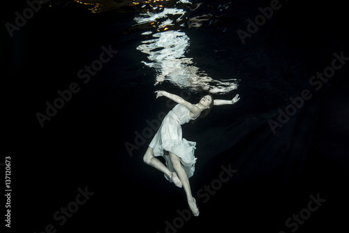 Young female ballet dancer dancing underwater