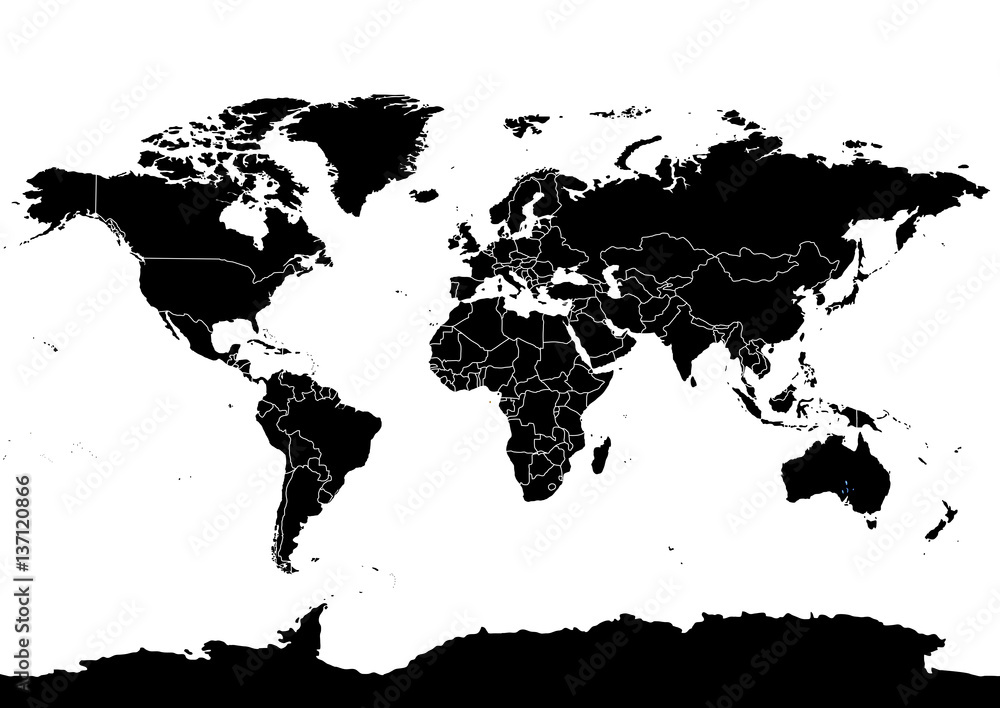 World detailed map with shorelines and national borders. Vector isolated illustration World detailed map with shorelines and national borders. Vector isolated illustration