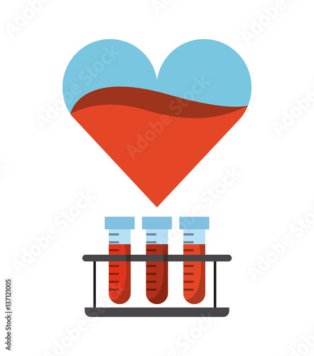 medical tubes and heart with blood over white background. donation blood concept. colorful design. vector illustration