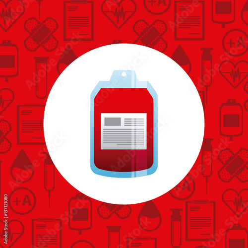 blood bag icon over white circle and red background. colorful design. vector illustration