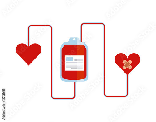 blood bag and hearts over white background. colorful design. vector illustration