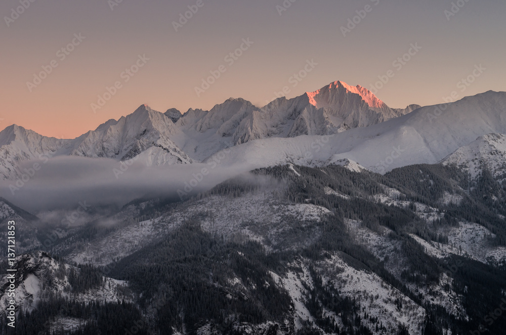 Winter Tatra mountains, Lodowy Szczyt (Ice Peak) in High Tatra mountain range