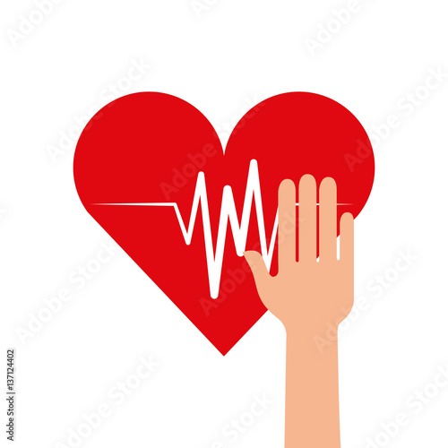 hand with heart cardio icon over white background. vector illustration
