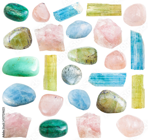 collection of tumbled and cristalline beryl stones