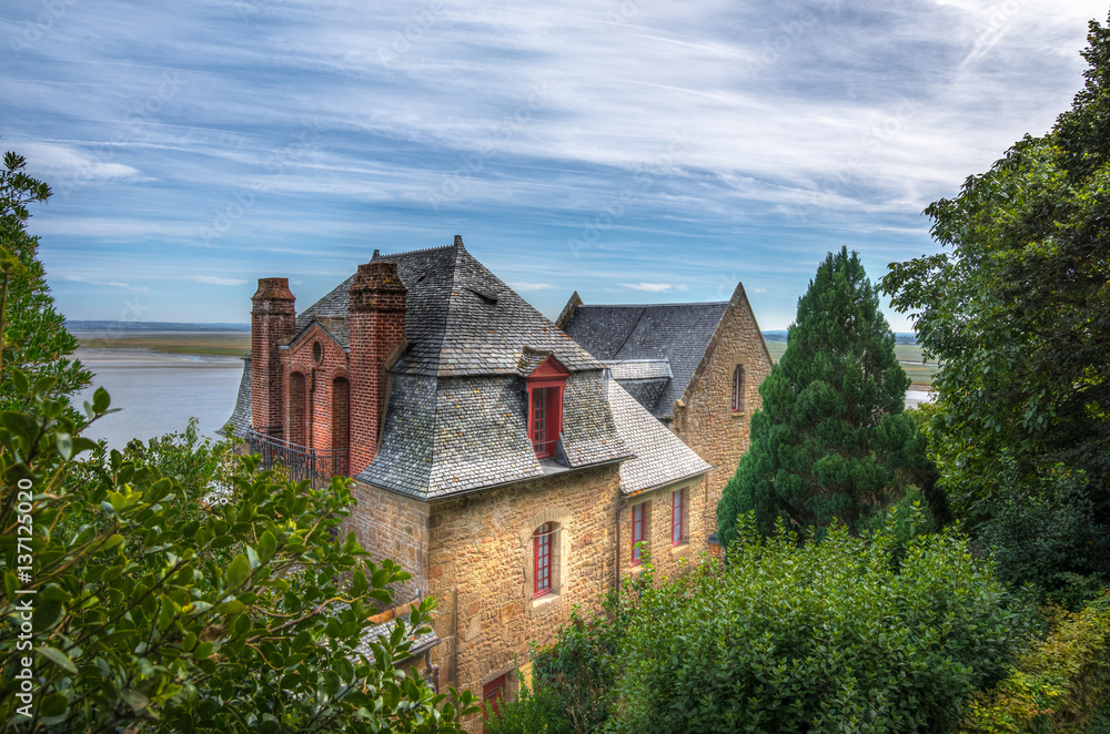 Fototapeta premium Mont-Saint-Michel stone house architecture and nature, France