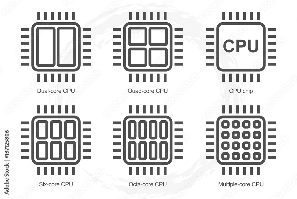 Processor Icon Set. Dual Quad Six Octa core cpu icons. Multi-core processor  line icon. Main element of computer. Vector illustration. Stock Vector |  Adobe Stock