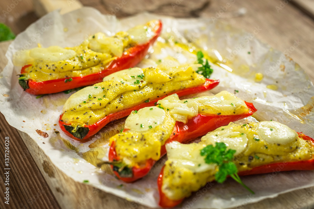 Roasted peppers with polenta and mozzarella