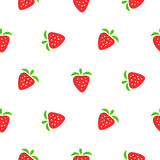 Cute strawberry red and white seamless vector pattern. Sweet berry tileable background.