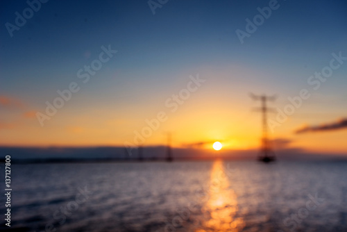 electric line above water during a fantastic sunset. Natural blu © standret