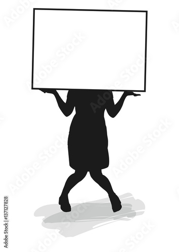 Silhouette - Frau mit Schild 