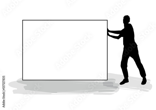 Silhouette - Mann schiebt Schild