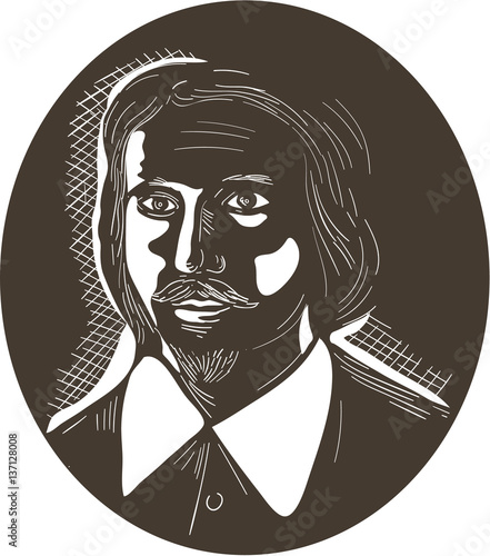16th Century Poet Oval Woodcut