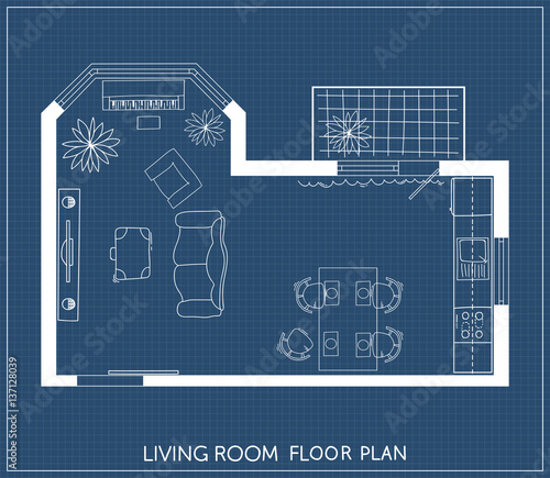Architectural Plan with furniture in top view