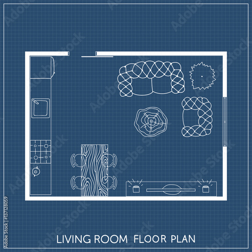 Architectural Plan with furniture in top view