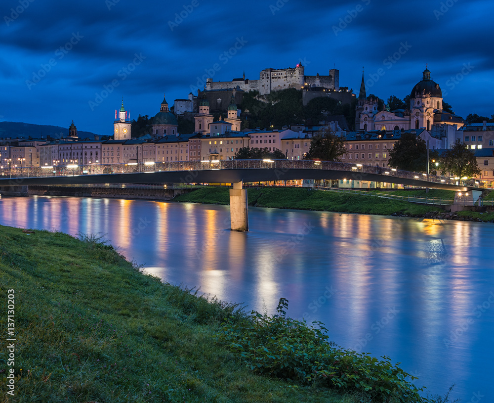 View on Salzburg and its castle in Austria