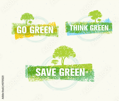 Go Green Recycle Reduce Reuse Eco Poster Concept. Vector Creative Organic Illustration On Rough Background