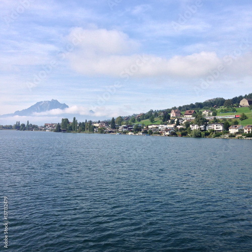 Lake Lucerne Boat Mountain View Switzerland Vierwaldstaettersee