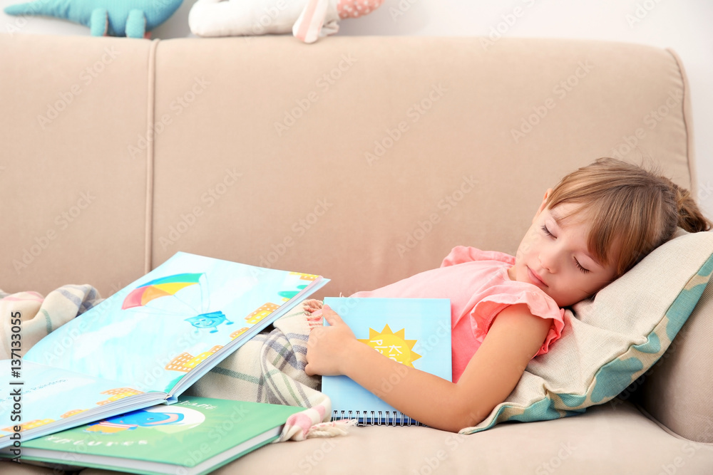 Little cute girl sleeping with book Little cute girl sleeping with book