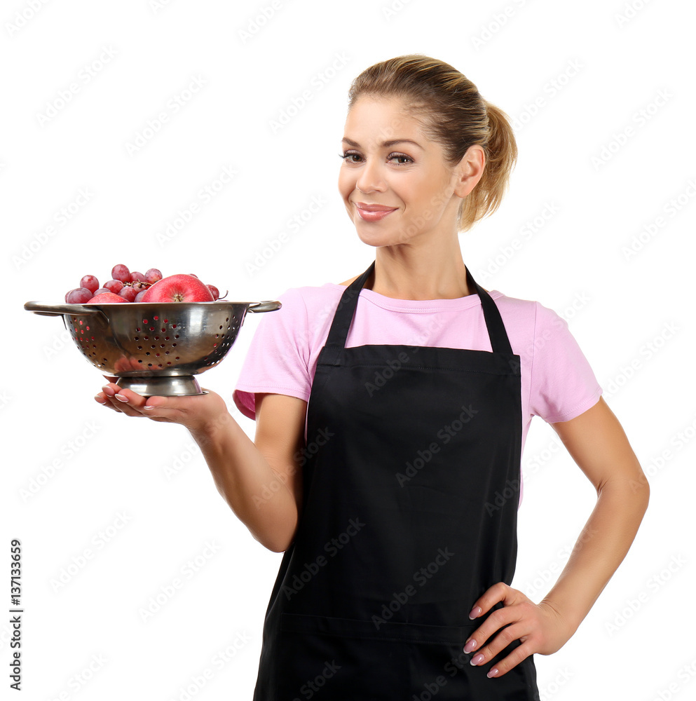 Beautiful woman with fruits on white background Beautiful woman with fruits on white background