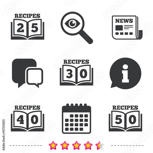Cookbook icons. Fifty recipes book sign.