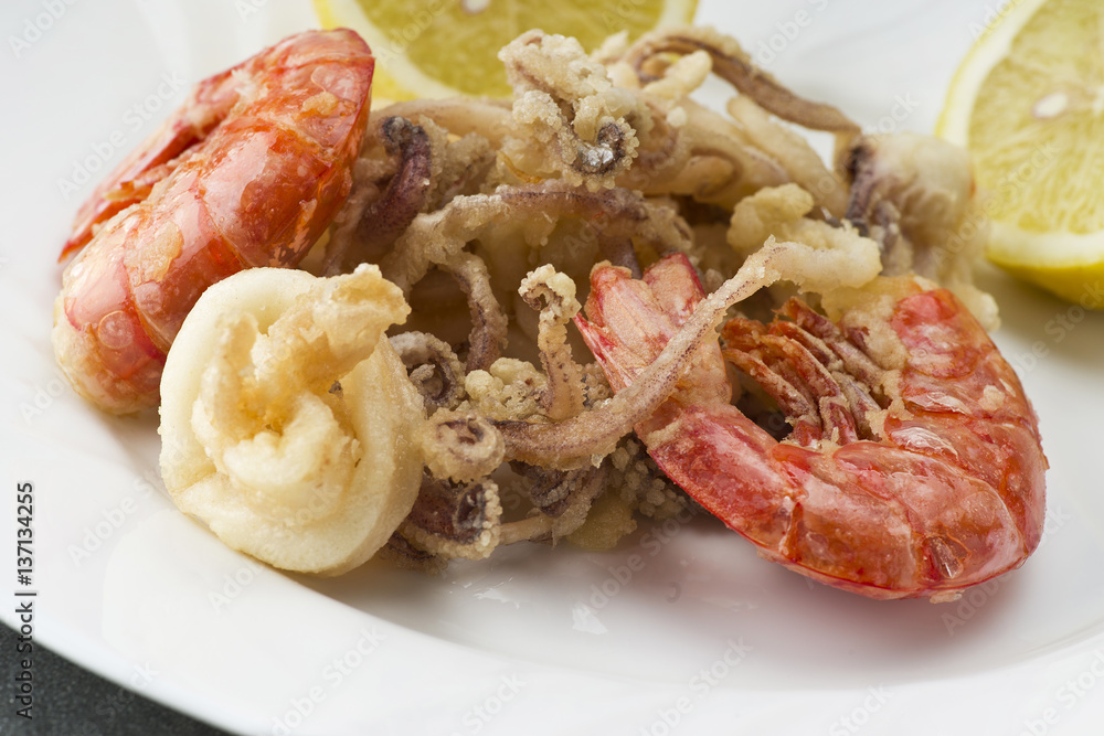 mixed fried fish,shrimp, squid and octopus mixed fried fish,shrimp, squid and octopus
