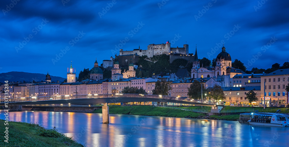 View on Salzburg and its castle in Austria