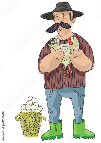 farmer, chicken breeding - cartoon