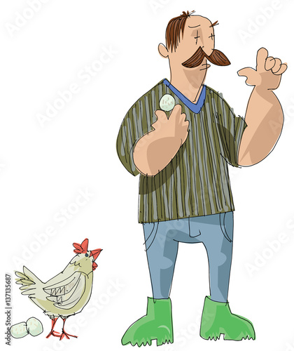 farmer, chicken breeding - cartoon