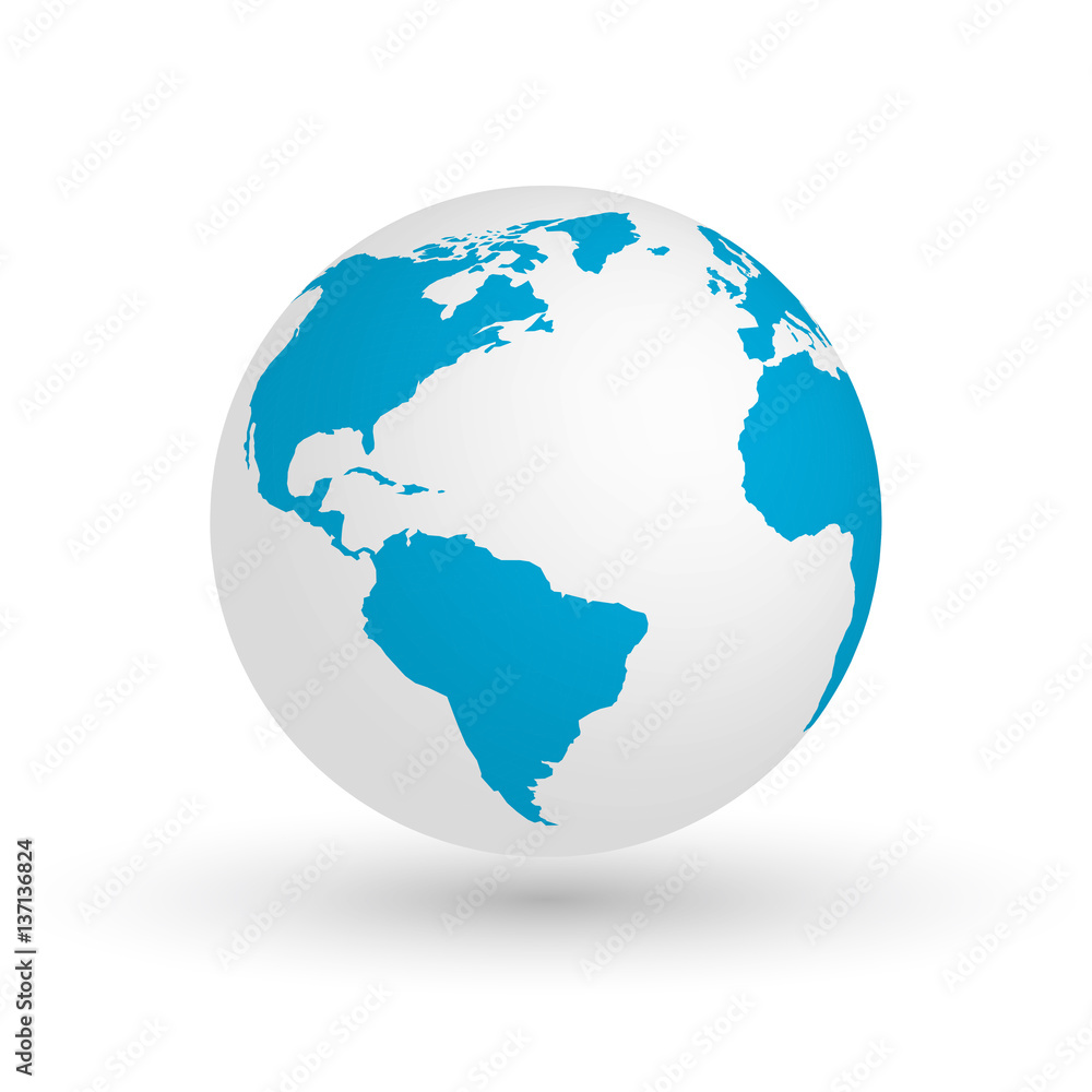 3D Earth globe. Vector EPS10 illustration of planet with blue continents silhouette. Focused on Americas. 3D Earth globe. Vector EPS10 illustration of planet with blue continents silhouette. Focused on Americas.