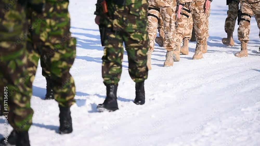 Detail with troops in camouflage uniform during a military ceremony Detail with troops in camouflage uniform during a military ceremony