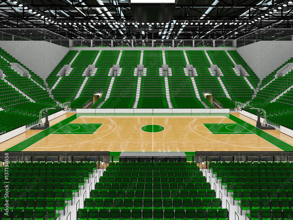 Obraz premium Beautiful sports arena for basketball with green seats and VIP boxes