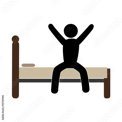 color pictogram with man in bed awake vector illustration