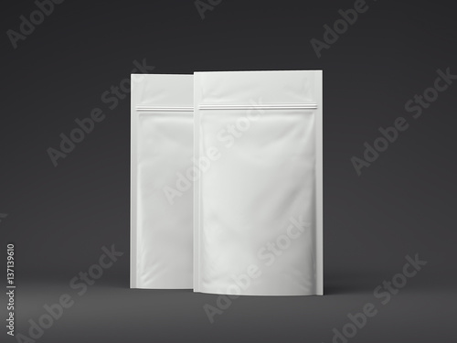 Two blank white packaging paper bag. 3d rendering