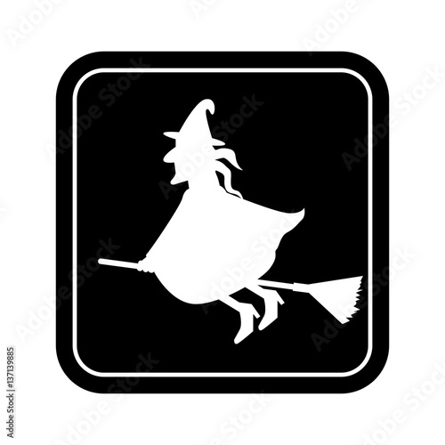 monochrome square silhouette with witch vector illustration