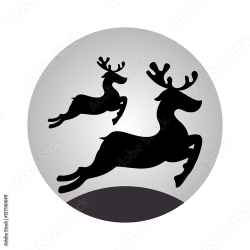 sphere with monochrome reindeer jumping vector illustration