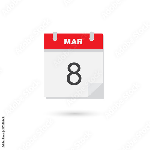 March 8, Vector flat daily calendar icon, Women's day