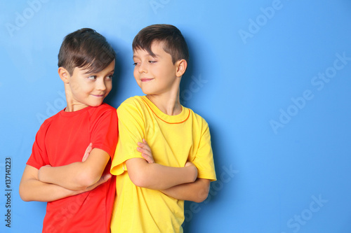 Canvastavla Twin brothers on blue background