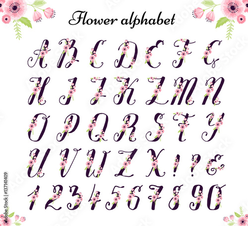 Vector colorful flower font nature colorful summer type.
