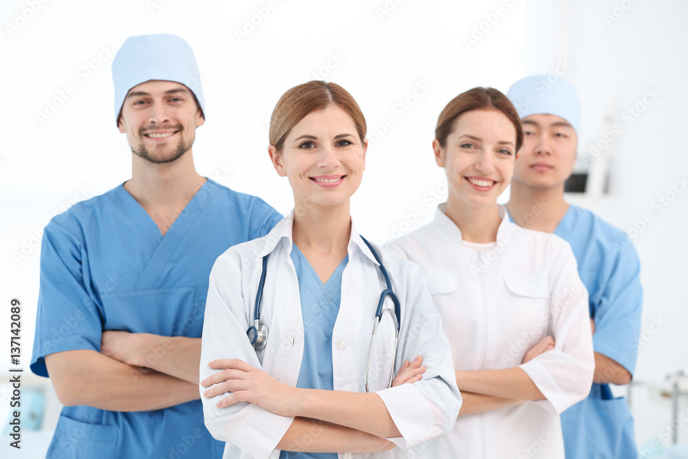 Team of young doctors in modern clinic