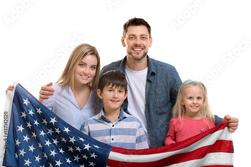 Happy family with American ...