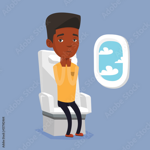 African-american man suffering from fear of flying