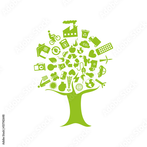 tree with enviroment of recycle and ecology vector illustration