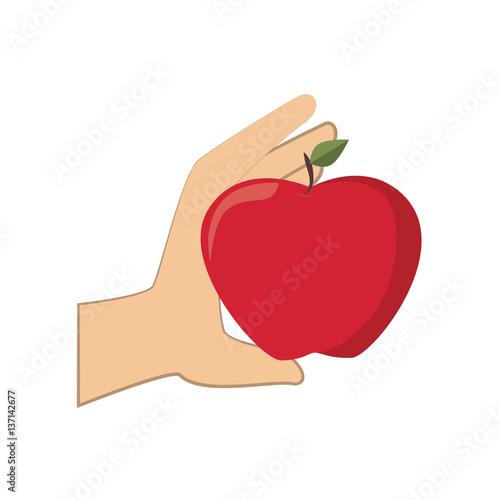 colorful silhouette hand holding apple fruit vector illustration