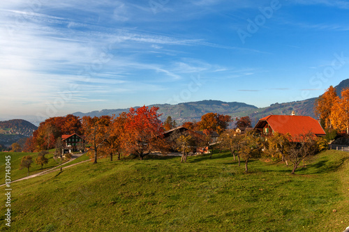 Amazing autumn panorama in Switzerland apls near town of Interlaken, Canton of Bern
